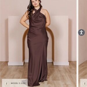 Revelry Athen Satin Dress - Mahogany